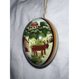 Vintage Real Egg Shell Hand Painted Ornament oriental China farmhouse donkey NIP